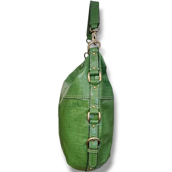 ANTONIO MELANI Green Hobo Y2K Crocodile Embossed Leather Shoulder Bag - Picture 4 of 13